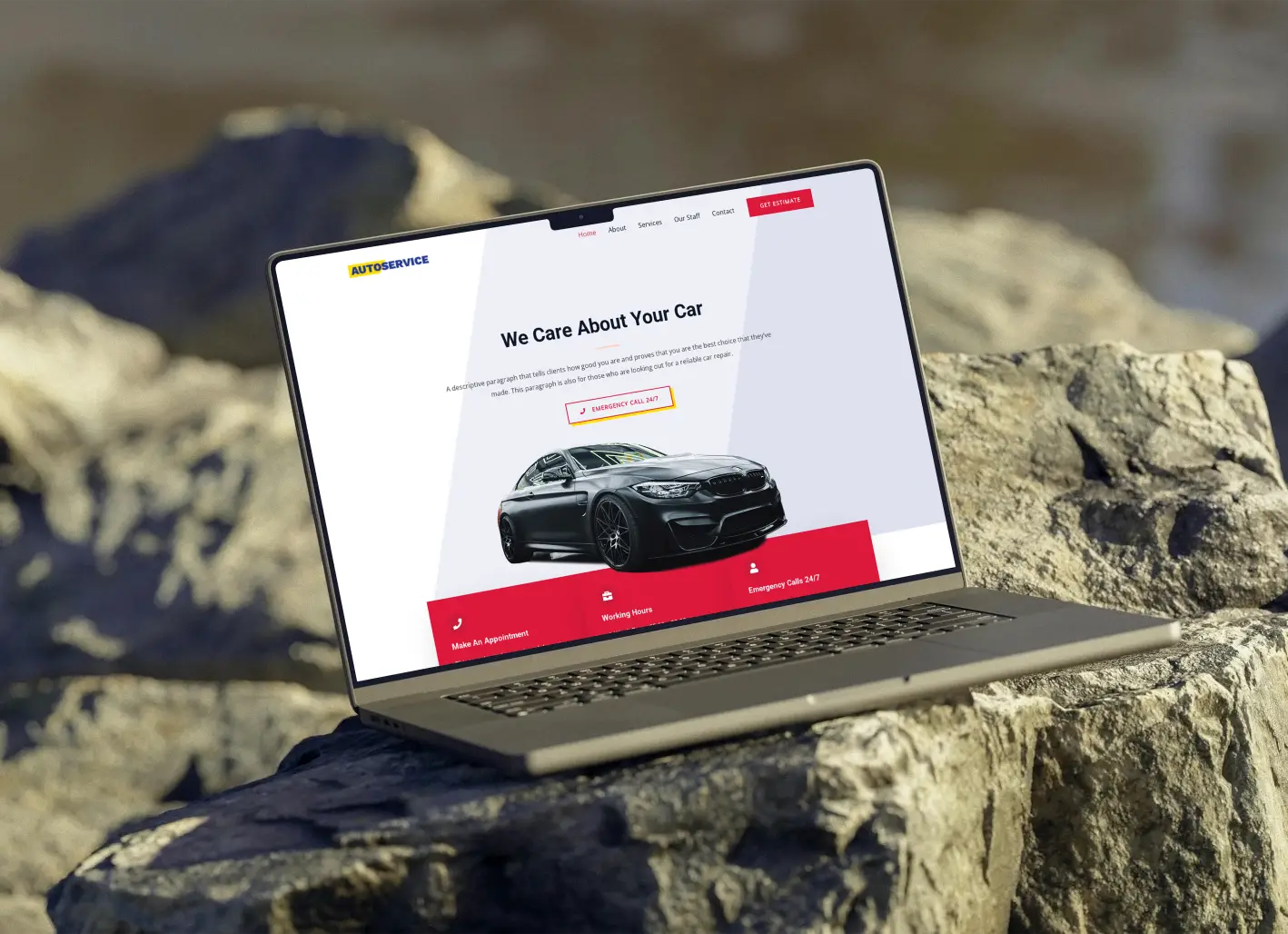 Home macbook on rock mockup